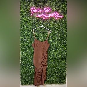 Long tight glitter brown dress with gold straps cider brand size XL NWT